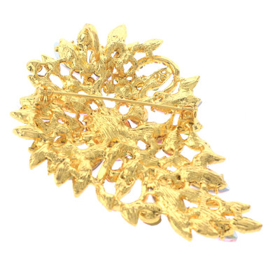 Gold Tone Metal Crystal Rhinestone Flower Brooch P1246-PNG