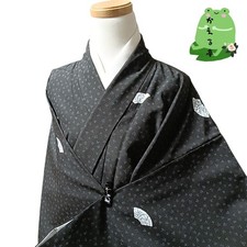Kaerutei Ka6 Kimono, Synthetic Fiber, Washable Kimono, Black, Fan Face,