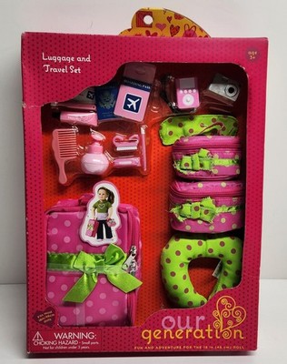 Our Generation Luggage and Travel Set Pink Green Polka Dots (2020) Brand New