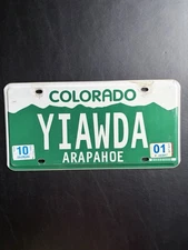 2001 Colorado License Plate Personalized Vanity YIAWDA Arapahoe County