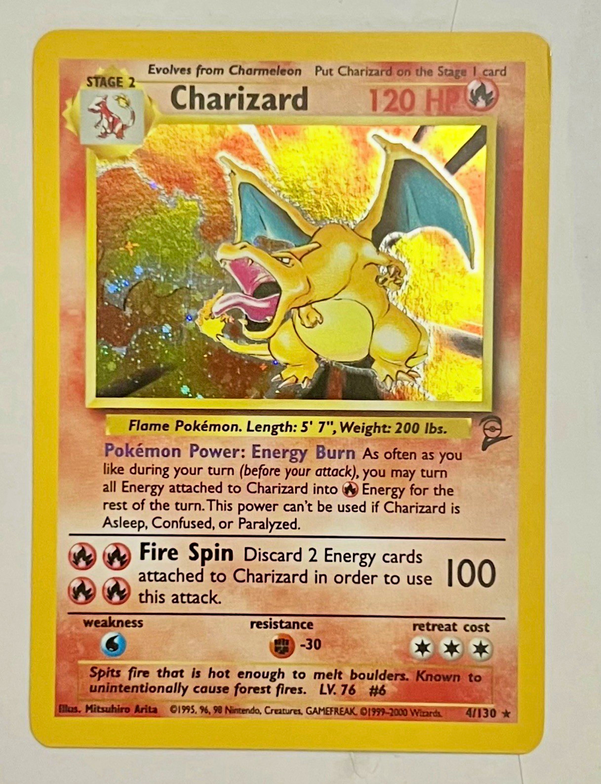 Charizard 4/130 Base Set 2 Holo Rare Pokémon TCG Card Wizards 2000 120 HP