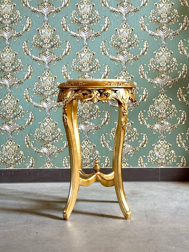 Baroque Rococo Style Marble Top End Table: Hand-Carved Beige Marble in Gold - Bild 4 von 4