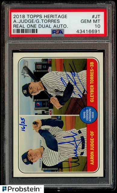 2018 Topps Heritage Real One Aaron Judge Gleyber Torres Dual AUTO 16/25 PSA 10