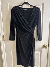 LAUREN RALPH LAUREN Women's Sz 6 Elegant black Cross Over Drape Front DRESS