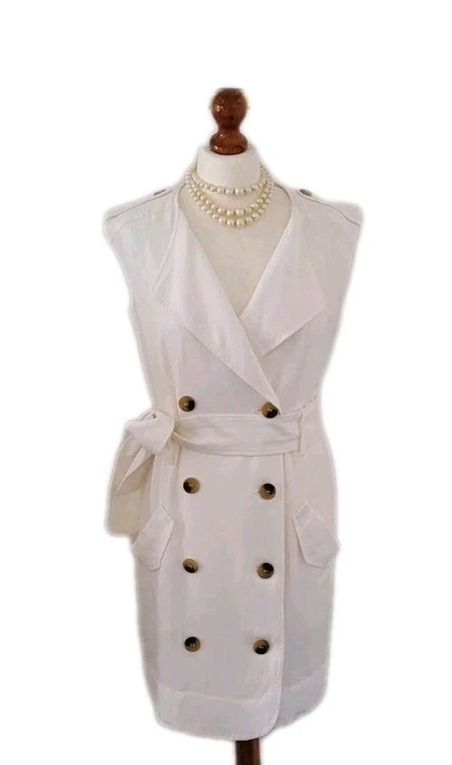 Abito Camicia Lino Mango Safari Off White Taglia M FR38 UK10