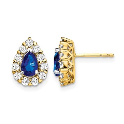 14 Karat Gelbgold 6 x 4 mm Birne Saphir und 3/4 kt Diamant Heiligenschein Ohrstecker