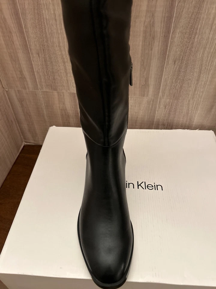 Calvin Klein Jotty 2 Over the  Knee  Faux Black Leather & Fabric Boots Size 6.5 - Image 2 of 4