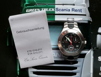 Scania Herren Uhr Chronograph Clock Watch Swiss Quartz Scania Stahl Steel V8 @