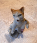 Antique Victorian Bisque Porcelain Cat Figurines w/ Spilled Wine & Fish Germany? — photo 6
