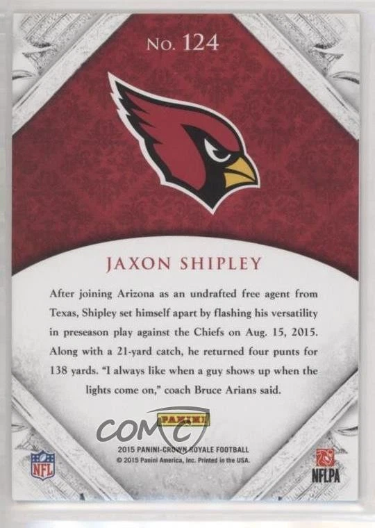 2015 Panini Crown Royale Rookie Retail Bronze Jaxon Shipley #124 Rookie RC - Image 2 of 2