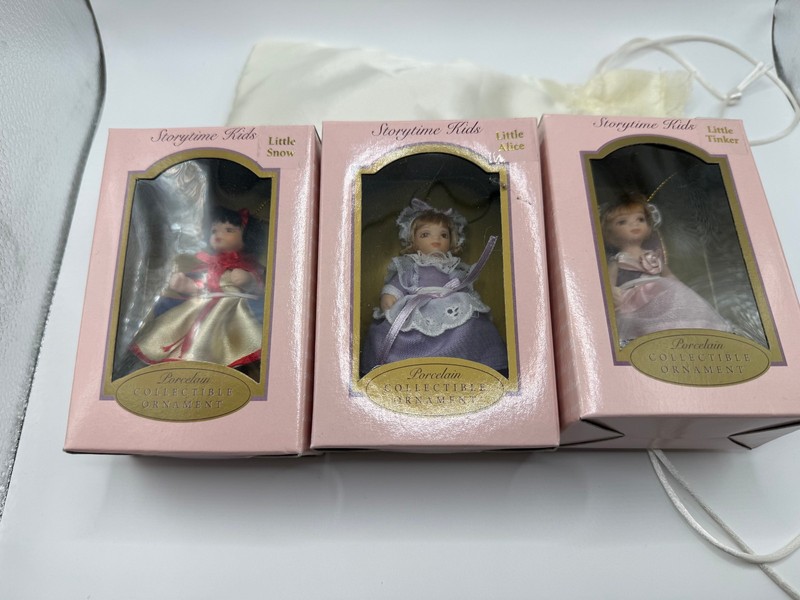 Storytime Kids DG Creations Porcelain Ornament Lot of 3 NIB Snow Alice Tinker