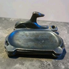 Vintage Art Deco Whippet Greyhound Dog Pewter Nesting Ashtray Trinket Dish Set Vintage Art Deco Whippet Greyhound Dog Pewter Nesting Ashtray Trinket Dish Set