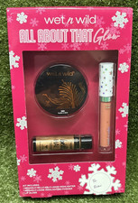 Wet n Wild All About That 3-częściowy zestaw rozświetlacz w płynie świecący, proszek, błyszczyk do ust