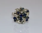 Vintage 14k White Gold Sterling Silver Diamond Sapphire Bouquet Ring