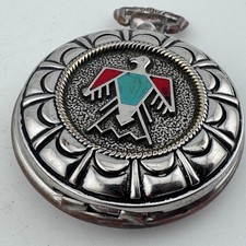 Native American Inspired Thunderbird Pocket Quartz Watch Men Silver New Battery