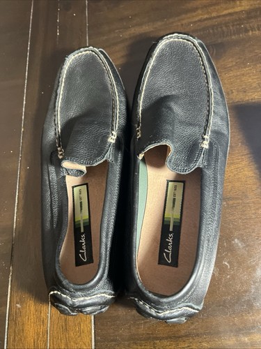 Clarks Unstructured Men's Size 11 .5 Black Leather Loafer Slip on Shoes - 第 10/10 張圖片