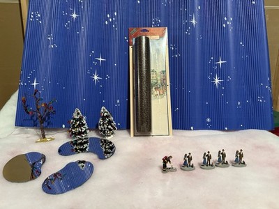 Thomas Kinkade Village Figures, Lemax Backdrop, Animated Tree, Ponds + Brick Mat