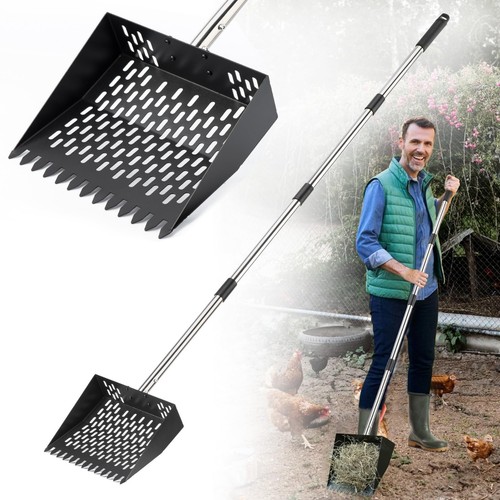 Chicken Poop Scooper & Rake 2-in-1, Metal Chicken Coop Scooper for Poop