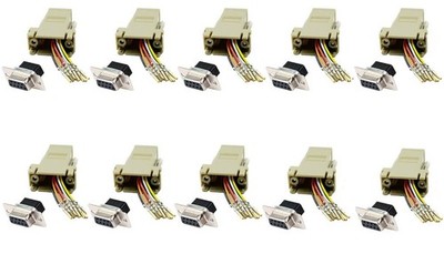 10 Pack DB9 9-Pin Serial RS232 Female to RJ45 Female Modular Adapter Converter