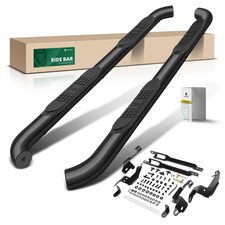 3 Inch Running Boards for SUV Off-Road Round Carbon Steel Black Powder Set of 2