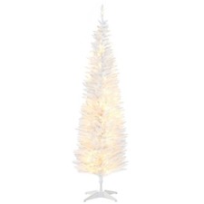 HOMCOM 6' Tall Pre-Lit Slim Noble Fir Artificial Christmas Tree with 200 Warm