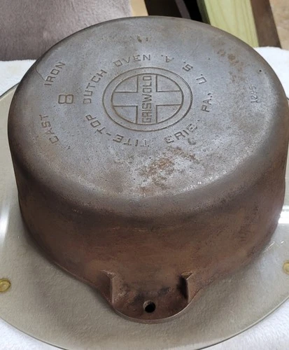 Cast Iron Antique 1920s Griswold 1295 No.8 Dutch Oven No Lid - Restoration Piece
