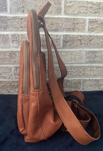 American Leather Co. Cleveland Mochila de Cuero Bolsillos con Cremallera Bolso BRANDY - USADO EN EXCELENTE ESTADO - Imagen 4 de 19