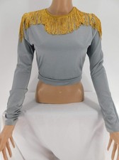 Dance Costume Kelle K7T6 Silver Small Adult Jazz Tap Spandex Fringe Latin Music