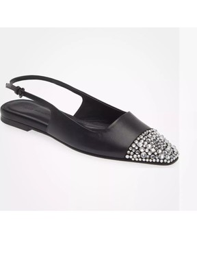 Dear Frances Tia Crystal Toe Black Slingback Flats  41=11