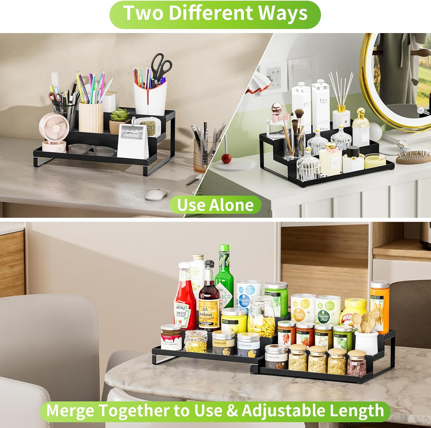 3-Tier Expandable Metal Spice Rack Organizer for Cabinet - 2 Pack