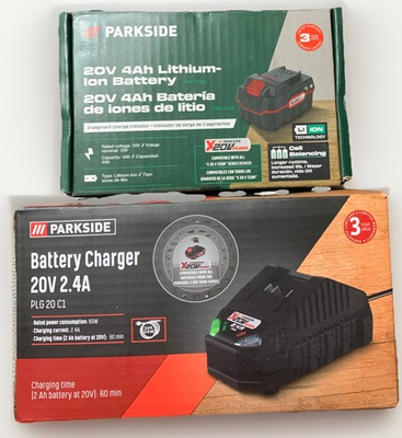 #ad Parkside Powerful 20V 2.4A Charger And 20V 4Ah Li Ion Rechargeable Battery $89.99