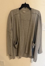 Free People Intimately Waffle Open Front Cardigan Sweater Oversized Sz S Gray