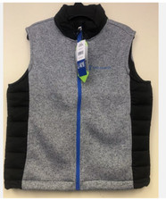 Free Country Boy's Hybrid Fleece Faux Fur Vest BLUE/GRAY, Large 14/16 NWT