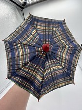 Vintage Doll Parasol Plaid Cloth Blue