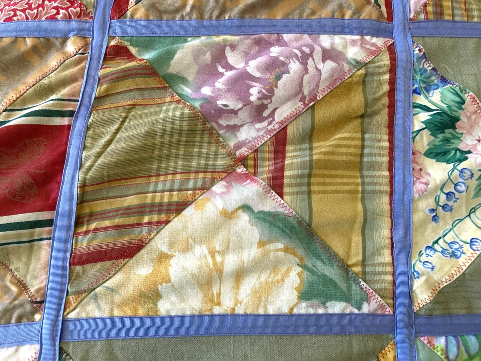 VTG Handmade Patchwork Silk Crazy Quilt Queen Size Duvet 86" x 80" - Image 4 of 4
