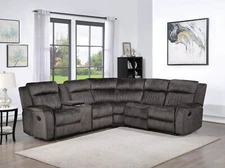 Living Room Modular Sectional Sofa w/ Manual Recliners, Pillow Back, Dark Gray