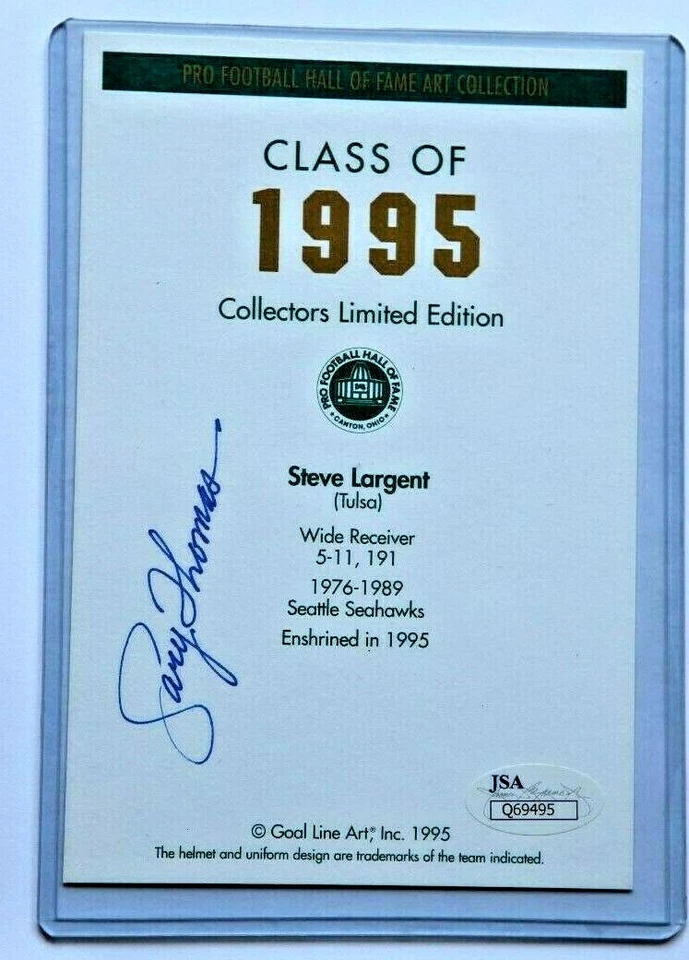 STEVE LARGENT / ARTIST GARY THOMAS SIGNED GOAL LINE ART CARD WITH COA FROM JSA - Image 2 of 2