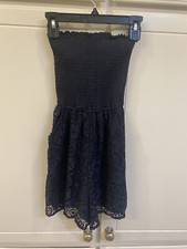 ABERCROMBIE KIDS Girls Navy blue Strapless Lace Romper Jumpsuit Pockets Sz S 10