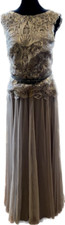 Tadashi Shoji ALX992LX Lace Chiffon Gown Womens Smoke Pearl Sz 4 NWT