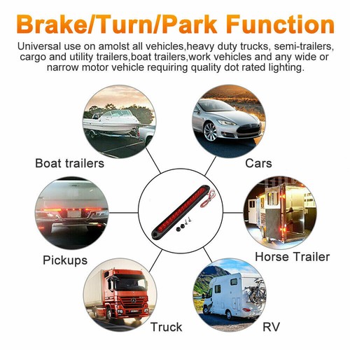 2PCS 10" Red LED Truck Trailer Strip 3rd Brake Lights Rear Turn Tail Light Bar - Picture 10 of 10