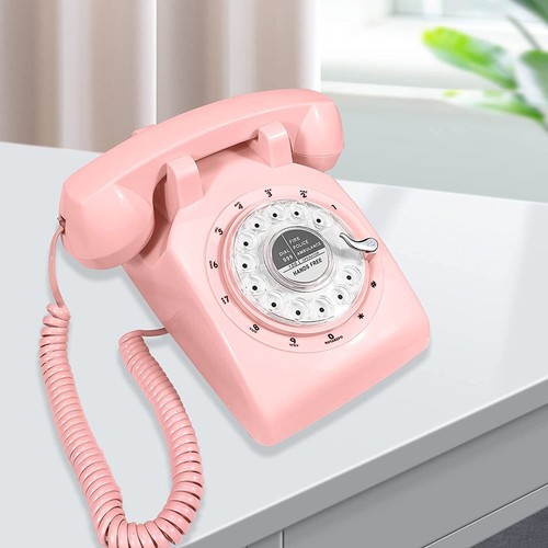 Rotary Dial Telephone 1960's Style Pink Retro Old Fashioned Landline Functional - Afbeelding 5 van 12