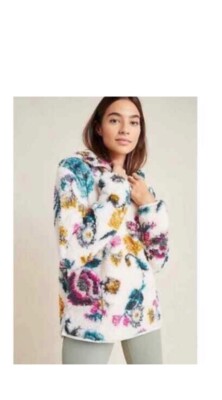 ANTHROPOLOGIE Saturday Sunday Rosemarie Hooded Sherpa Jacket Teddy Floral Small