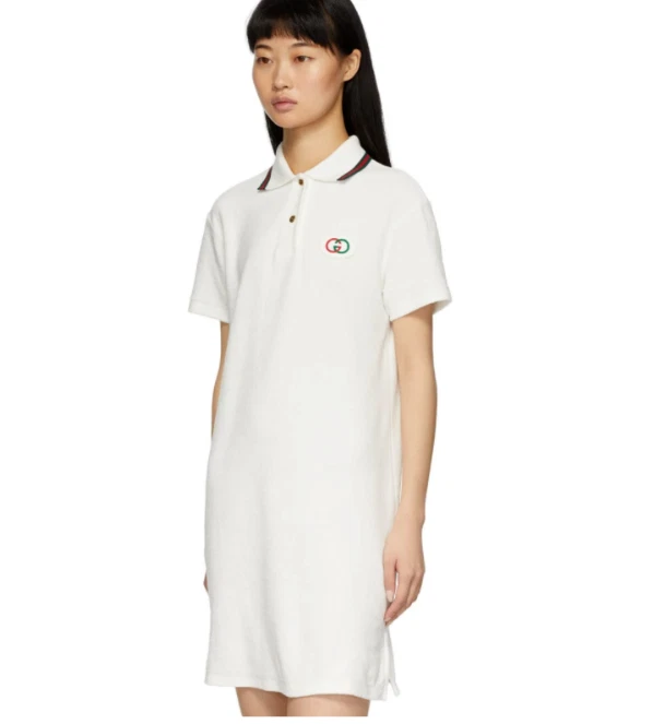GUCCI Marfil Logo Parche Terrycloth Deporte Años 80 Retro Tenis Polo Vestido XL = 10 🤍 Foto 4 de 4