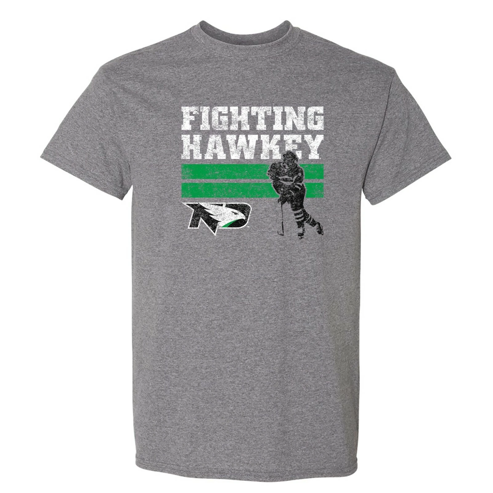 North Dakota Fighting Hawks Retro Ice Hockey T-Shirt - Graphite Heather