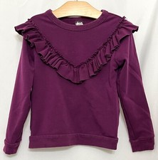 240071 Girls 3 TEA COLLECTION Purple Raw Hem Ruffle Terry Knit Top Sweatshirt EC