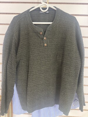 Vintage Haggar Sweater Mens XL Brown Textured Grunge Button Henley Cotton  90s