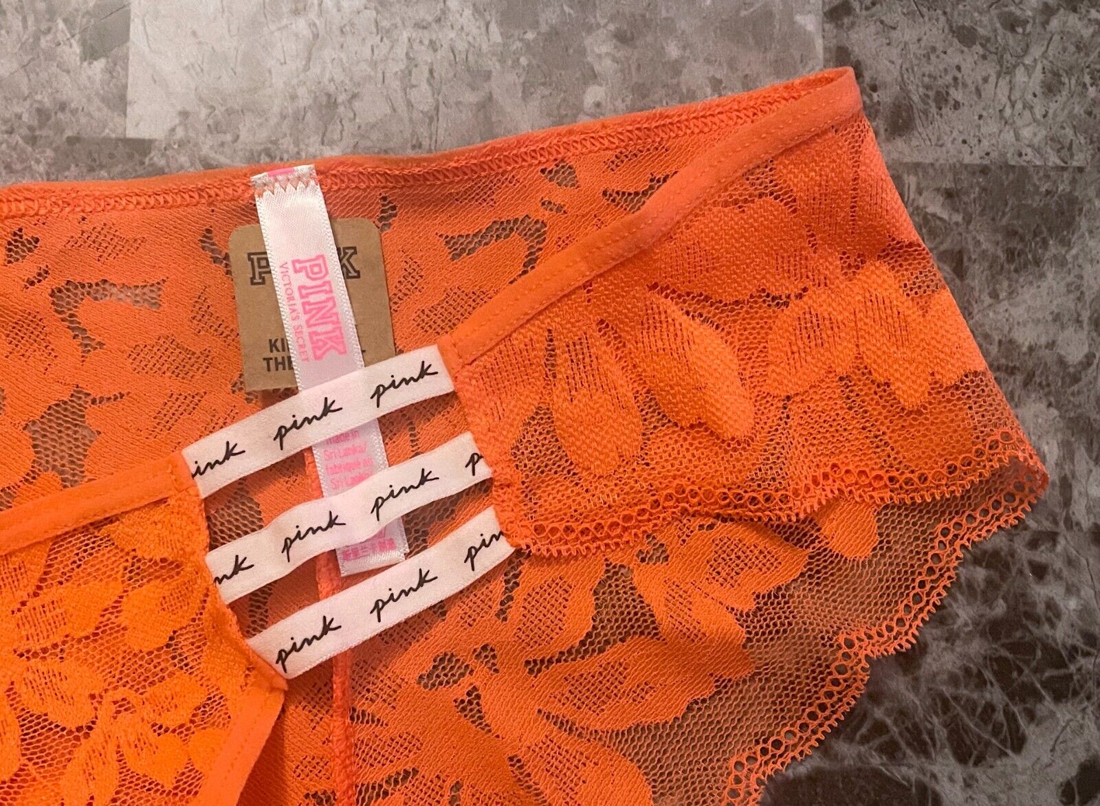 NWT VICTORIA'S SECRET PINK ORANGE FLORAL LACE WHITE STRAPPY CHEEKSTER  PANTIES