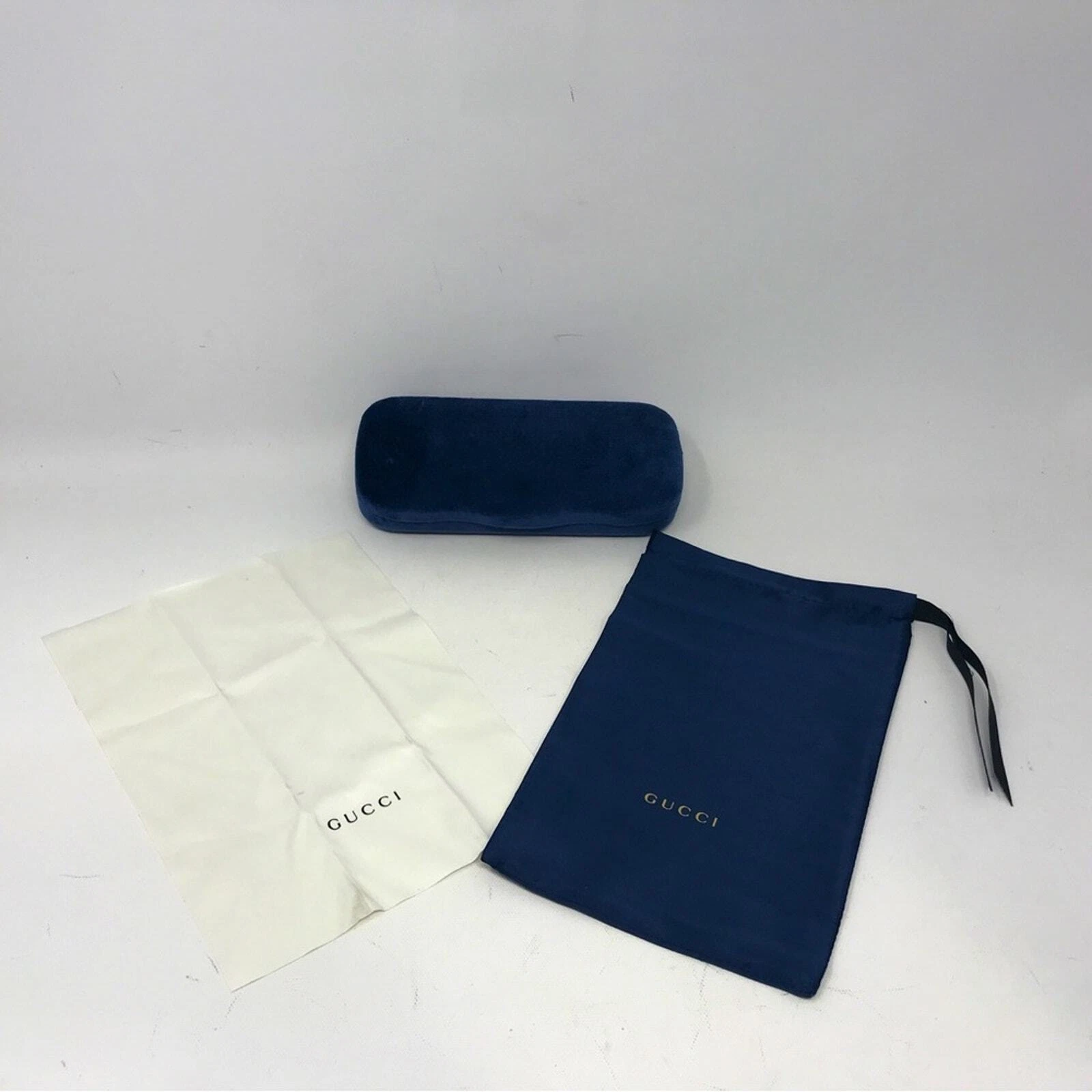 Étui rigide velours GUCCI avec tissu poussière, taille régulière   bleu marine/marron