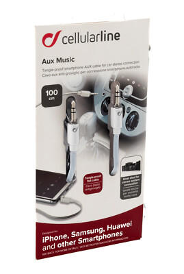 Cellularline Stereo AUX-Flach-Kabel Audio 3,5mm Klinke 1m weiß Handy Musik 129