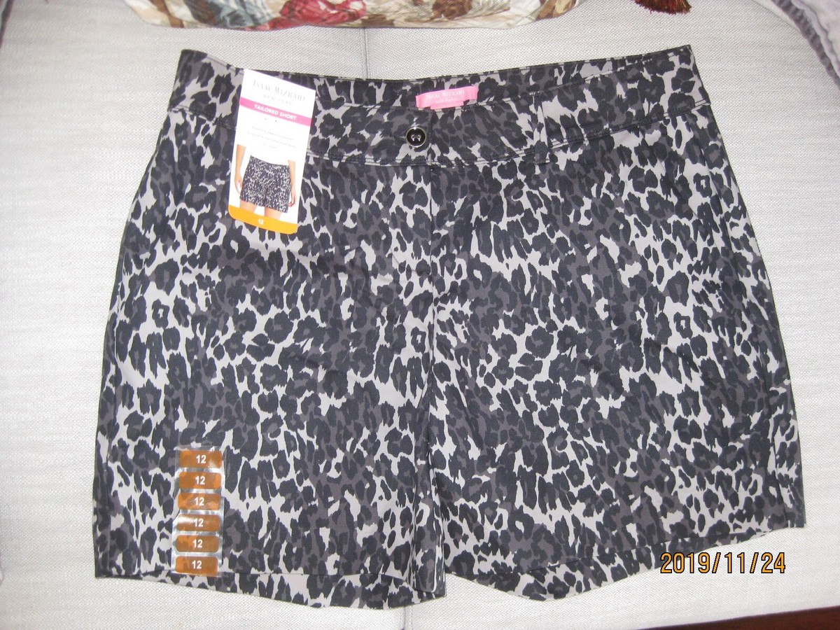 Short Isaac Mizrahi Femme Taille 6 - Léopard Noir - Poches Zippées, Mom Fit